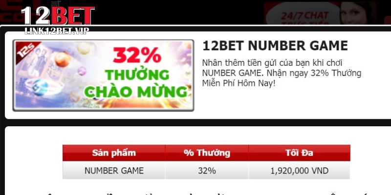 Điều kiện khi nhận 32% thưởng chào mừng Number Game 12BET